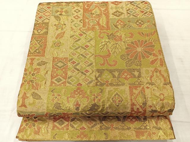 平和屋着物◎佐賀錦 六通柄袋帯 草花文 金糸 正絹 逸品 AABF2639uk