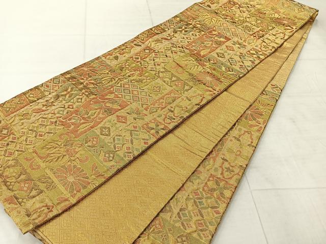 平和屋着物◎佐賀錦 六通柄袋帯 草花文 金糸 正絹 逸品 AABF2639uk