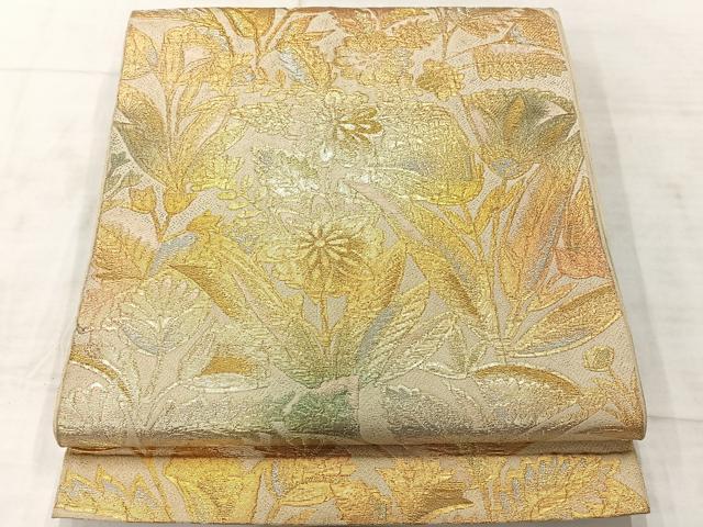 平和屋着物◎六通柄 京本袋帯 草花文 金銀糸 正絹 逸品 AABF2643uk
