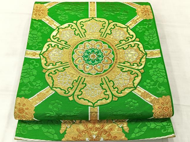 平和屋着物◎六通柄袋帯 花絵皿文 金糸 正絹 逸品 AABF2669uk