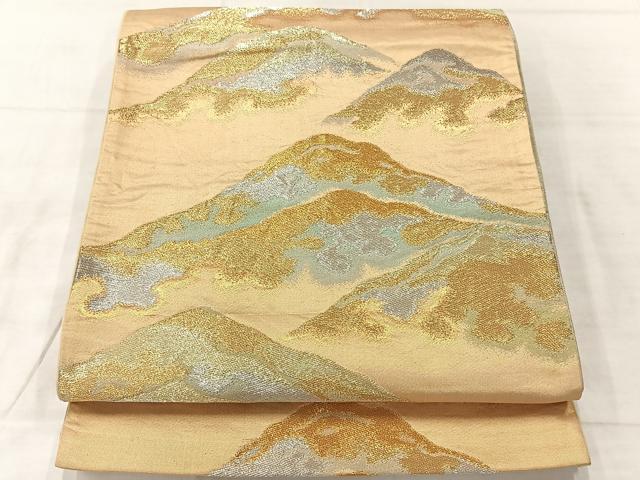 平和屋着物◎六通柄袋帯 遠山風景文 金銀糸 正絹 逸品 AABF2678uk
