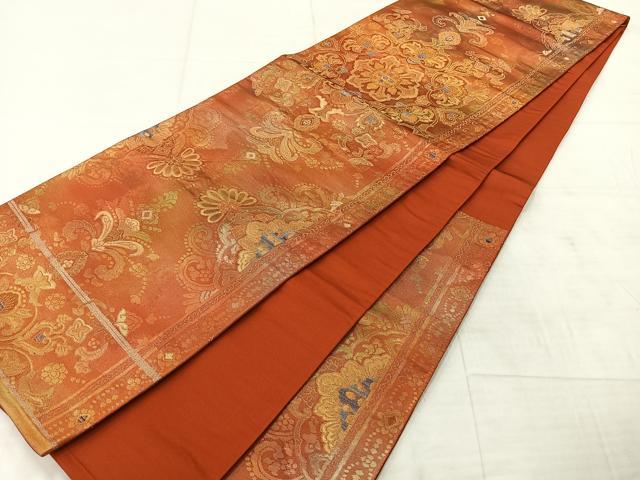平和屋着物◎六通柄袋帯 更紗花文 金糸 正絹 逸品 AABF2697uk