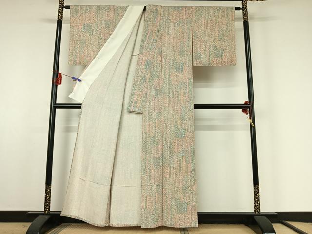 平和屋着物▽上質な小紋 単衣 草花文 正絹 逸品 AABF2722jh