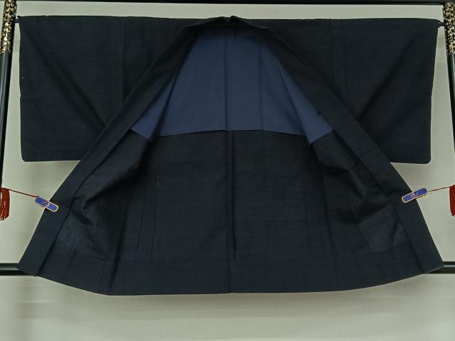 平和屋着物▽男性 紬 単衣 アンサンブル 濃藍色 正絹 逸品 AABF2733jh
