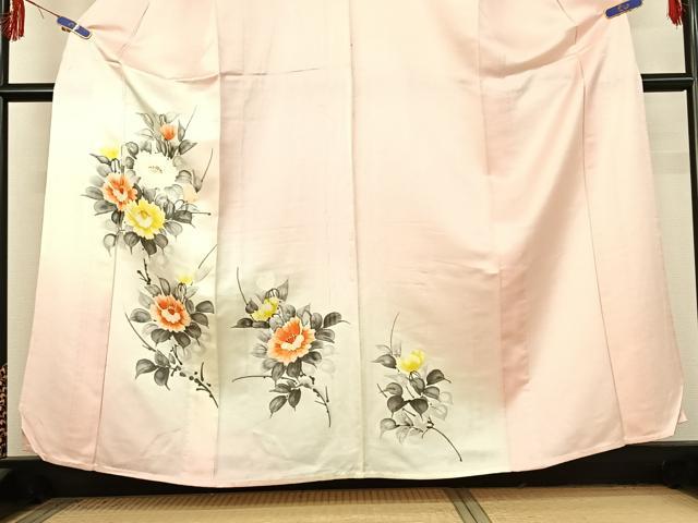 平和屋着物▽訪問着 単衣 手描き 草花文 正絹 逸品 AABF2744jh
