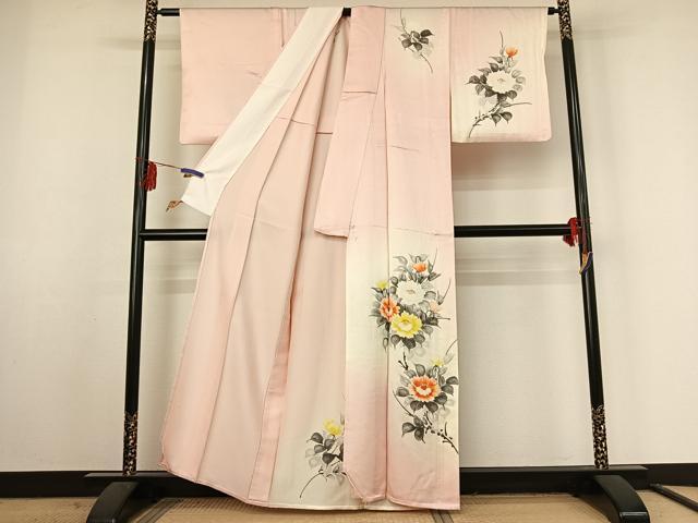平和屋着物▽訪問着 単衣 手描き 草花文 正絹 逸品 AABF2744jh