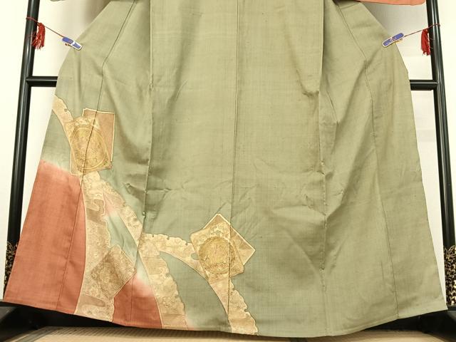 平和屋着物▽訪問着 単衣 中国三大刺繍 汕頭刺繍 スワトウ刺繍 紬地 鳥獣花文 暈し染め 正絹 逸品 AABF2747jh