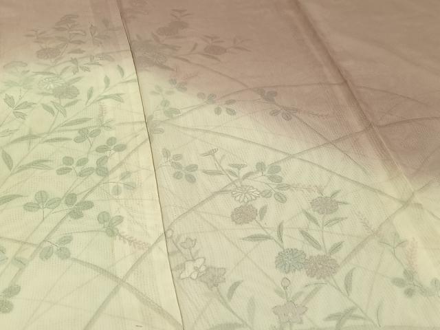平和屋着物▽訪問着 無双 紗袷 紗×絽 草花文 銀彩 正絹 逸品 AABF2752jh