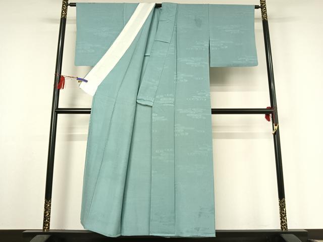 平和屋着物▽上質な色無地 単衣 流水地紋 空色 正絹 逸品 AABF2756jh