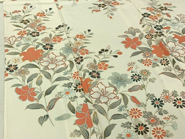 平和屋着物▽上質な小紋 単衣 草花文 金彩 正絹 逸品 AABF2759jh