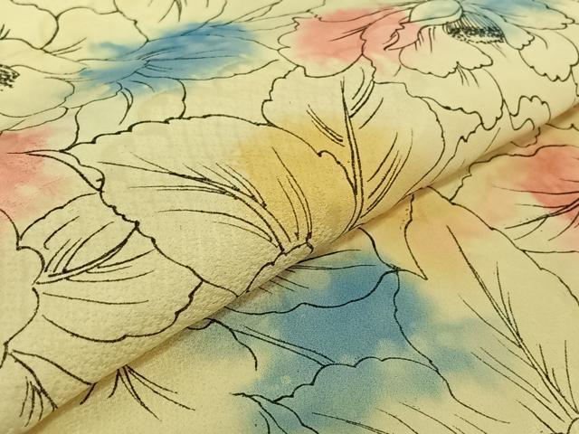 平和屋着物▽上質な小紋 単衣 草花文 正絹 逸品 AABF2760jh