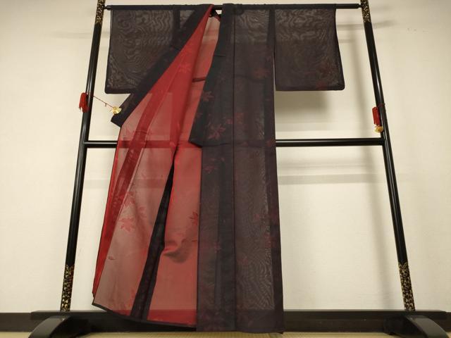 平和屋着物*夏物 小紋 絽 舞花文 正絹 逸品 AABF2768jd