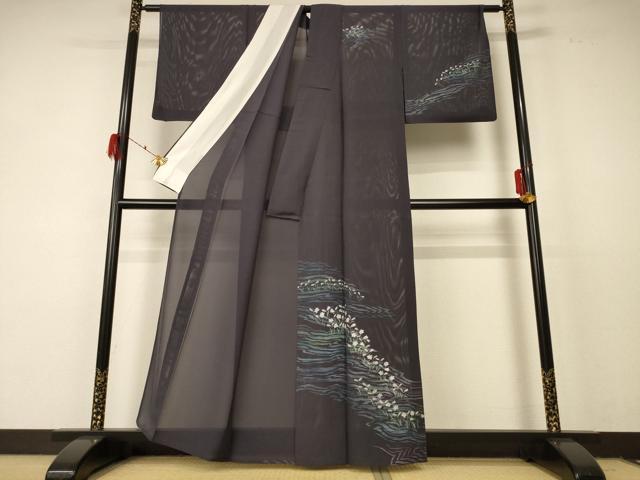 平和屋着物*夏物 訪問着 絽 手描き 流水草花文 正絹 逸品 AABF2784jd