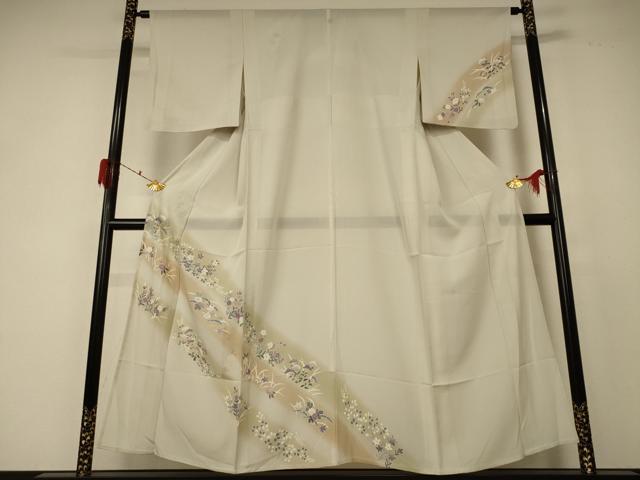 平和屋着物＊夏物 訪問着 絽 雪芝草花文 暈し染め 銀糸