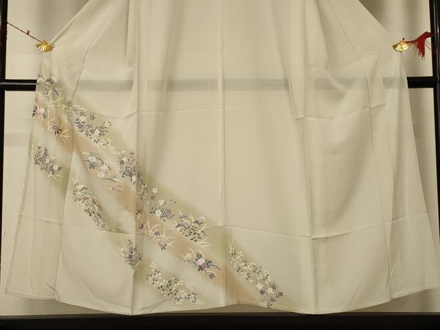 平和屋着物*夏物 訪問着 絽 雪芝草花文 暈し染め 銀糸 銀彩 正絹 逸品 AABF2796jd