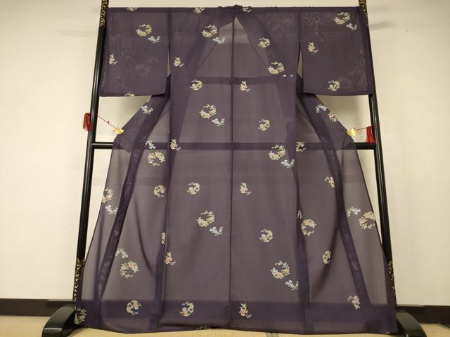 平和屋着物*夏物 小紋 絽 草花文 洗える着物 AABF2802jd