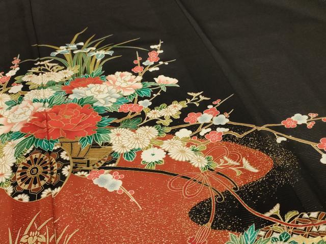 平和屋着物*夏物 黒留袖 絽 花車文 金彩 AABF2810jd