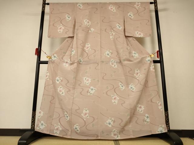平和屋着物*夏物 小紋 絽 流水草花文 洗える着物 AABF2821jd