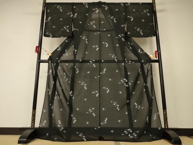 平和屋着物*夏物 小紋 紗 琉球絣文様 ロング丈 洗える着物 AABF2822jd