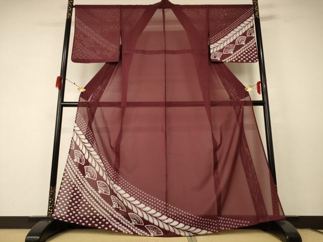 平和屋着物*夏物 訪問着 絽 扇子文 洗える着物 AABF2830jd
