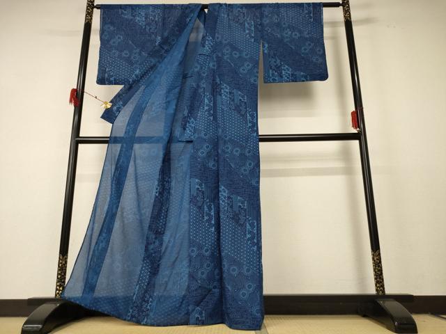 平和屋着物*夏物 小紋 絽 吉祥草花文 洗える着物 AABF2831jd