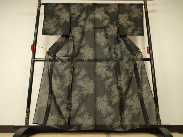 平和屋着物*夏物 小紋 紗 草花文 洗える着物 AABF2835jd