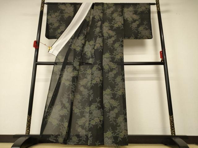 平和屋着物*夏物 小紋 紗 草花文 洗える着物 AABF2835jd