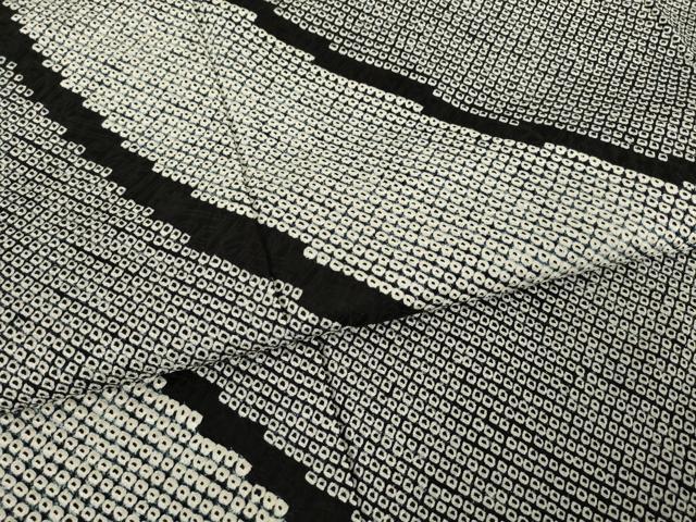平和屋着物●訪問着 作家物 総絞り 流水文 黒地 正絹 逸品 AABF2842ck