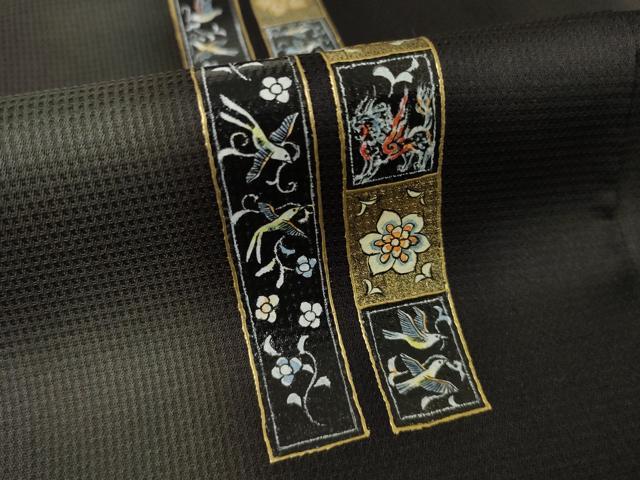 平和屋着物●訪問着 短冊花鳥文 暈し染め 金彩 ロング丈 正絹 逸品 AABF2848ck