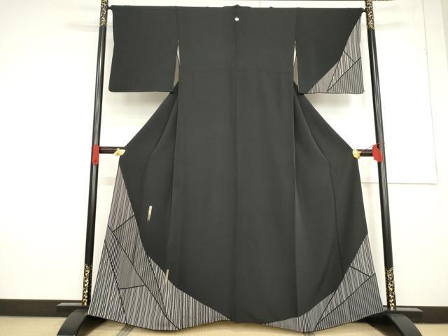 平和屋着物●訪問着 刺繍 短冊文 黒地 金彩 正絹 逸品 AABF2849ck