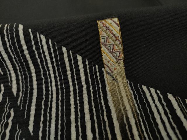 平和屋着物●訪問着 刺繍 短冊文 黒地 金彩 正絹 逸品 AABF2849ck