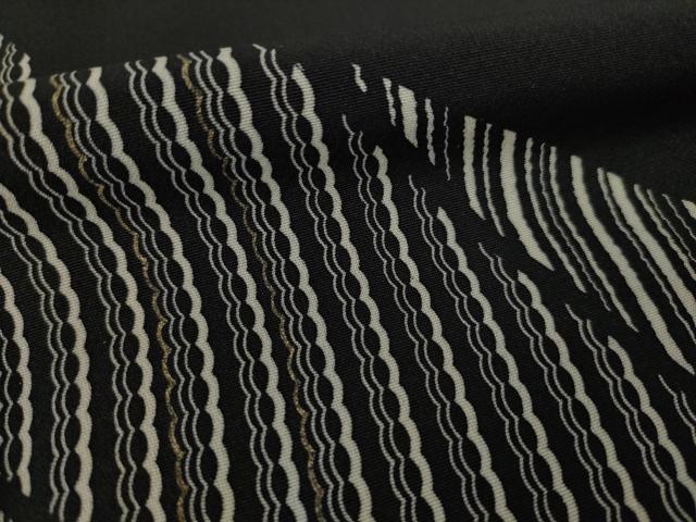 平和屋着物●訪問着 刺繍 短冊文 黒地 金彩 正絹 逸品 AABF2849ck