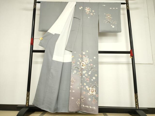 平和屋着物●訪問着 友禅 作家物 刺繍 花鳥文 暈し染め 正絹 逸品 AABF2850ck