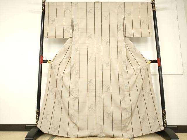 平和屋着物●お召 格子 燕 正絹 逸品 AABF2858ck