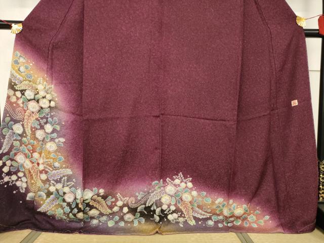 平和屋着物●伝統工芸士 寺谷昇 訪問着 辻が花 舞花文 暈し染め 金通し地 ロング丈 正絹 逸品 未使用 AABF2864ck
