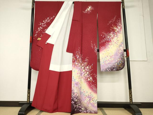 平和屋着物●豪華振袖 総刺繍 舞花文 暈し染め 銀通し地 正絹 逸品 AABF2865ck