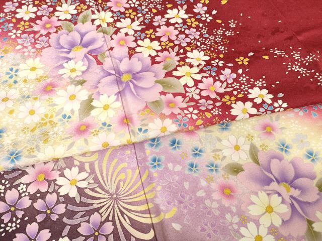 平和屋着物●豪華振袖 総刺繍 舞花文 暈し染め 銀通し地 正絹 逸品 AABF2865ck