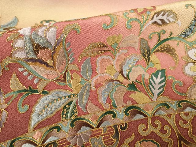 平和屋着物●訪問着 総刺繍 更紗花鳥文 暈し染め 金糸 正絹 逸品 AABF2866ck