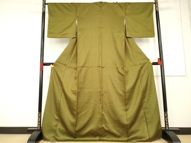 平和屋着物●お召 小葵 鶯茶色 正絹 逸品 AABF2869ck