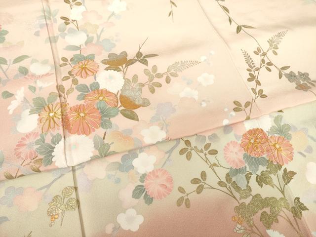 平和屋着物●訪問着 友禅 作家物 駒刺繍 草花文 金彩 正絹 逸品 AABF2872ck
