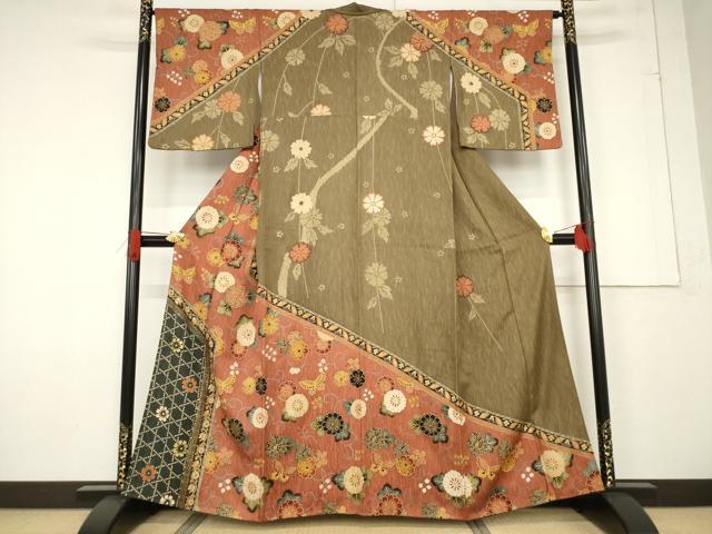 平和屋着物●訪問着 花蝶唐草文 金彩 正絹 逸品 AABF2881ck