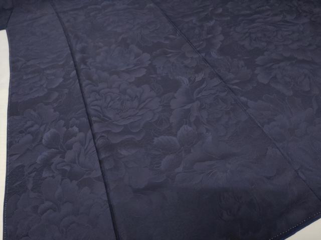 平和屋着物●青藍舎 色無地 天然灰汁発建本藍染 花尽くし地紋 黒紅色 正絹 逸品 AABF2883ck