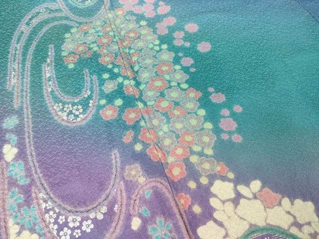 平和屋着物●豪華振袖 絞り 流水花文 暈し染め 金通し地 ロング丈 正絹 逸品 AABF2884ck