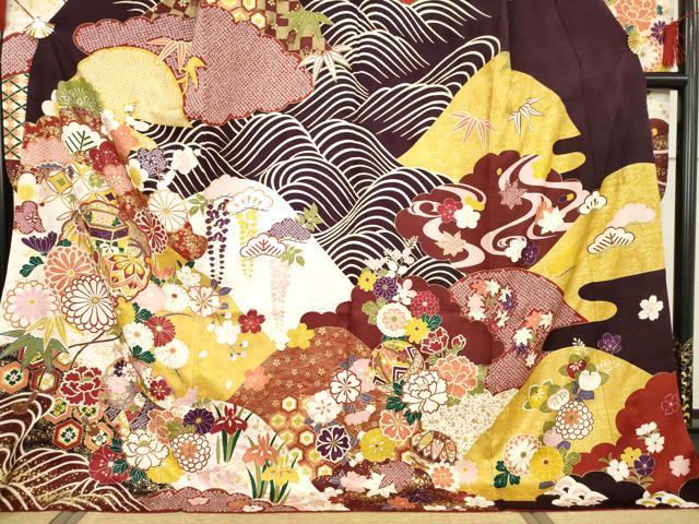 平和屋着物●豪華振袖 駒刺繍 貝桶花毬文 金彩 ロング丈 正絹 逸品 AABF2885ck