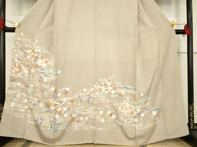 平和屋着物●豪華色留袖 駒刺繍 誰が袖花文 金彩 正絹 逸品 AABF2886ck