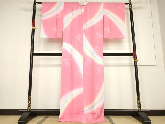 平和屋着物●長襦袢 単衣 花鳥地紋 暈し染め 正絹 逸品 AABF2893ck