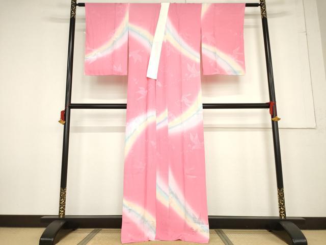 平和屋着物●長襦袢 単衣 花鳥地紋 暈し染め 正絹 逸品 AABF2893ck