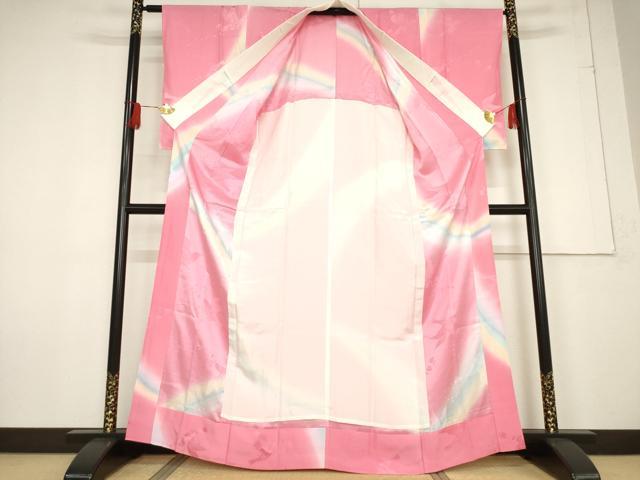 平和屋着物●長襦袢 単衣 花鳥地紋 暈し染め 正絹 逸品 AABF2893ck