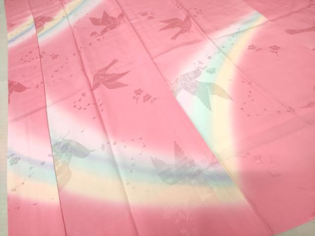 平和屋着物●長襦袢 単衣 花鳥地紋 暈し染め 正絹 逸品 AABF2893ck