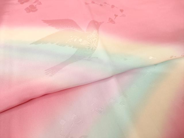 平和屋着物●長襦袢 単衣 花鳥地紋 暈し染め 正絹 逸品 AABF2893ck